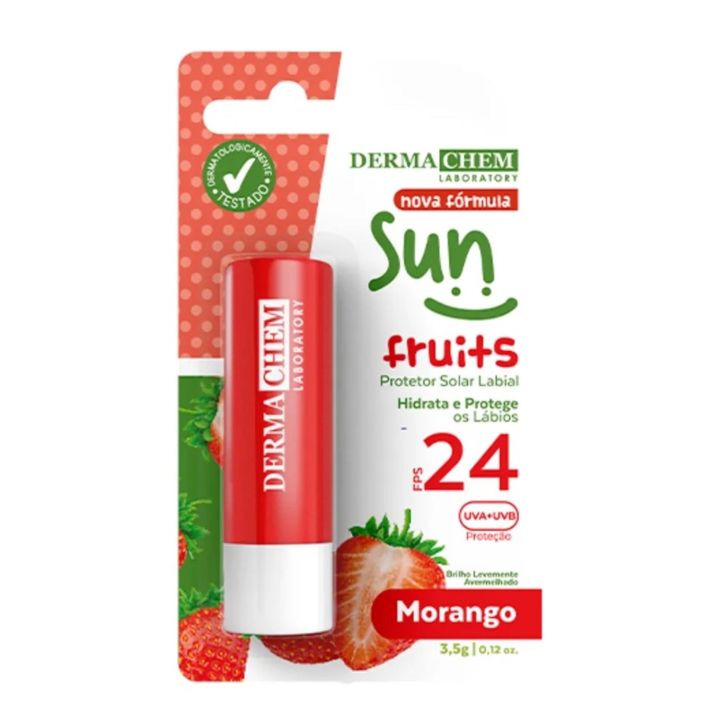 Protetor Solar Labial FPS 24 Morango 3,5g Dermachem
