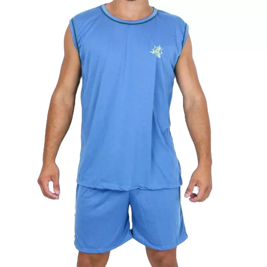 Kit 2 Pijamas Masculino Regata Verão Adulto em Malha de Qualidade