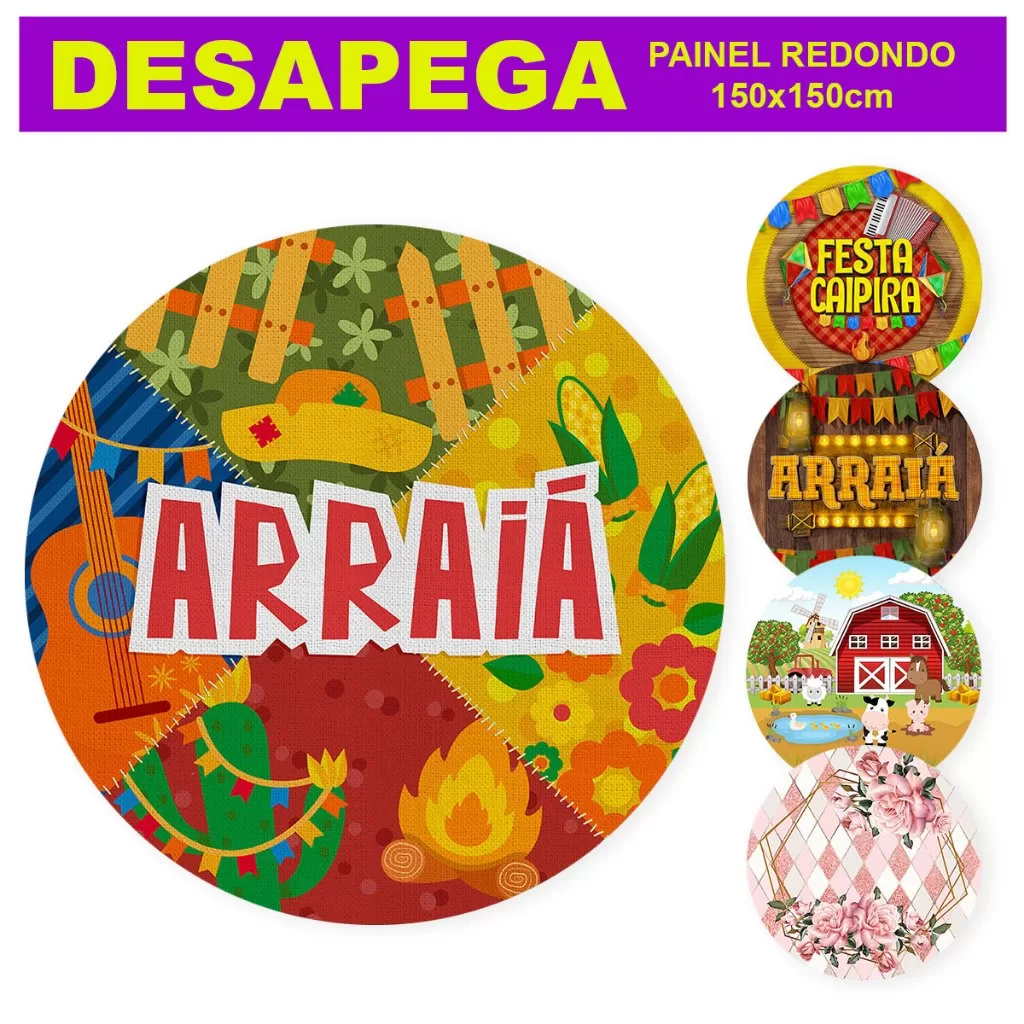 Painel Redondo De Festa Vários Modelos Em Tecido Sublimado 1,5m – Desapega