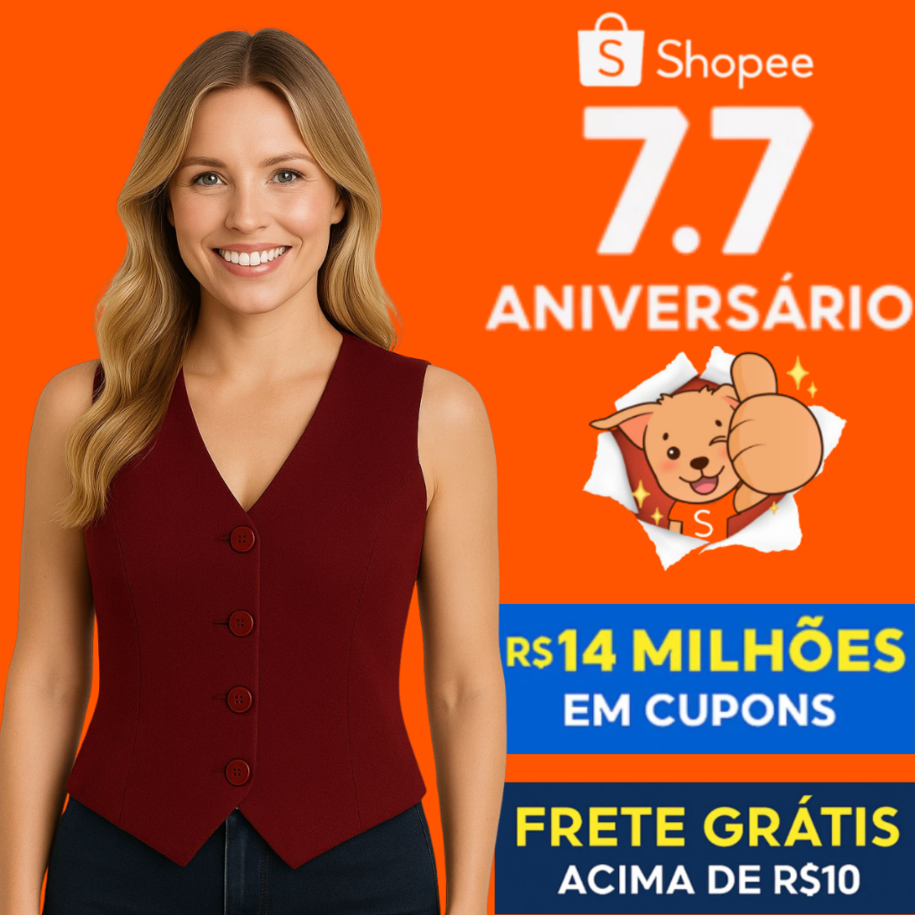 Colete Curto Feminino Forrado Alfaitaria Linho Rustico Casual 4 Botões P M G GG