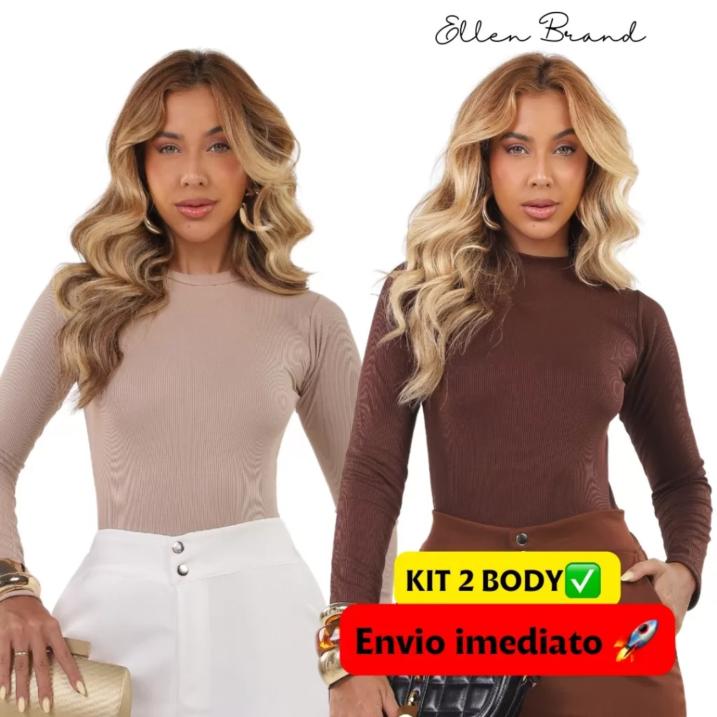 KIT 2 BODY manga longa gola chacharel frio inverno comprido justo feminino moda inverno outono basic