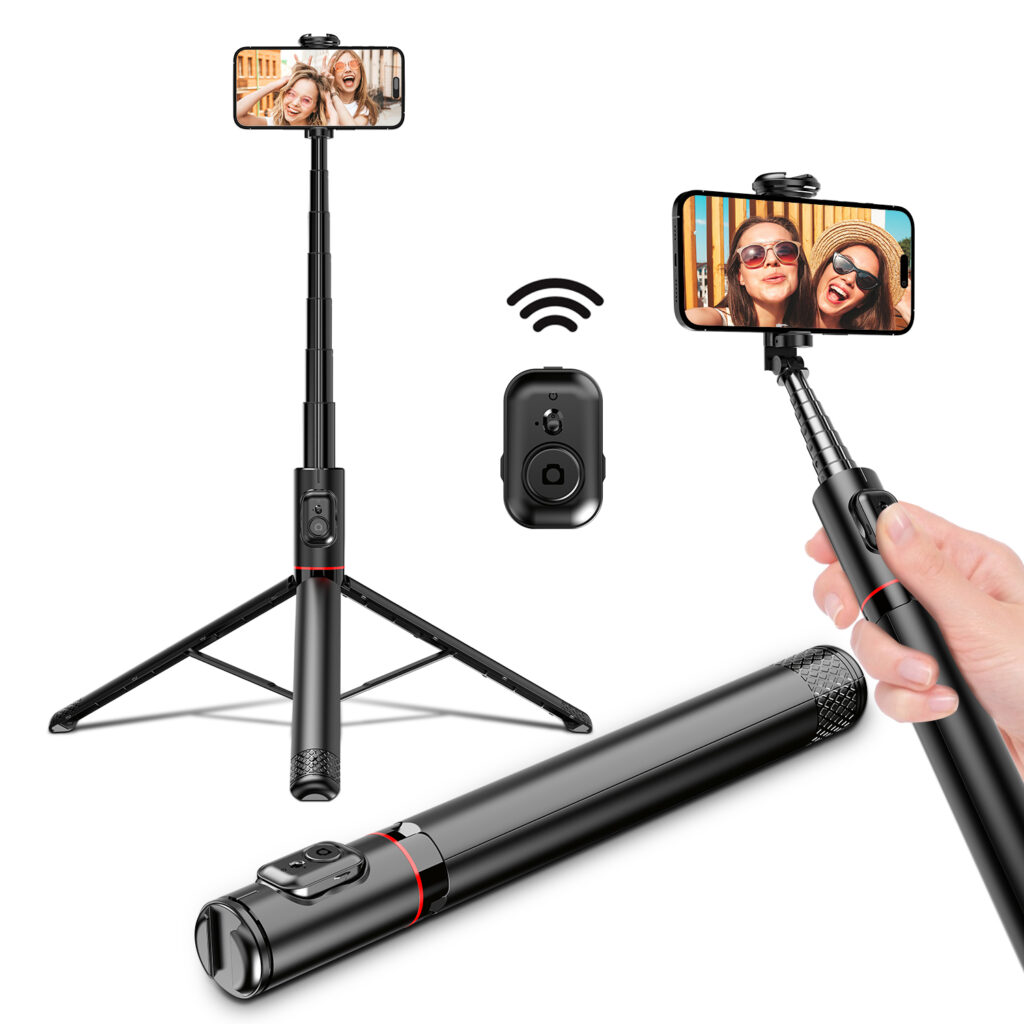 C10 Q12Selfie Stick Com Sem Fio Bluetooth Remoto Porta ble Liga De Alumínio Tripé De Telefone Suport