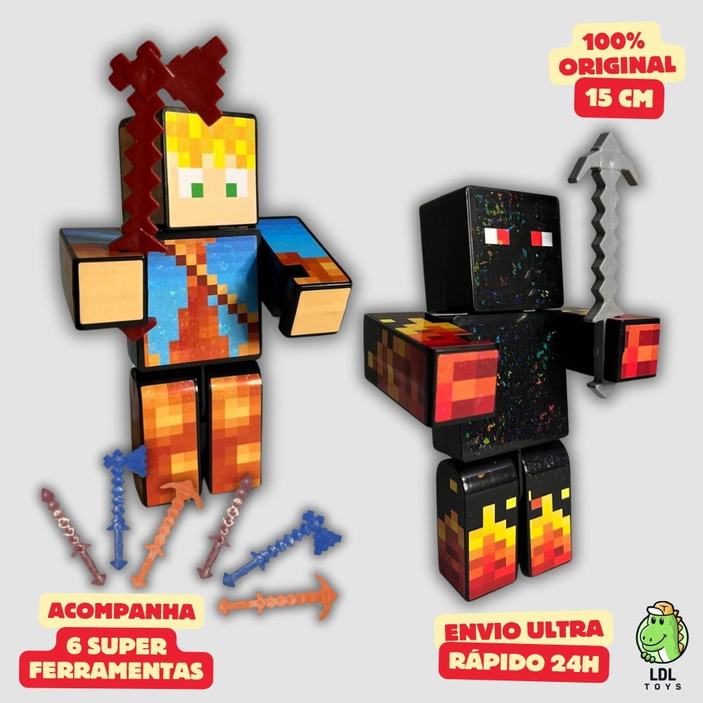 Kit 2 Bonecos 15 cm Athos + Lopers Gamer Articulado + 6 Ferramentas + 2 Chaveiros Youtuber Algazarra