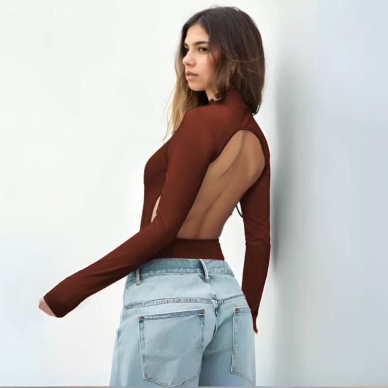 Body Collant Feminino Manga Longa Gola Alta Sexy