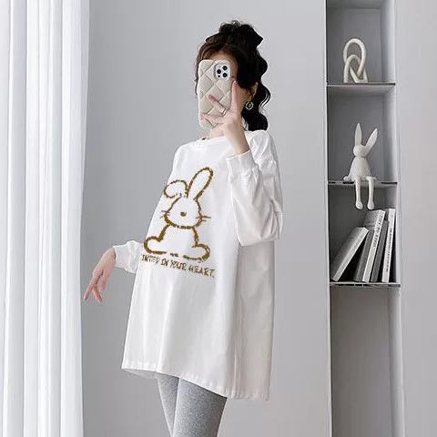 Camiseta de Algodão de Manga Longa para Maternida