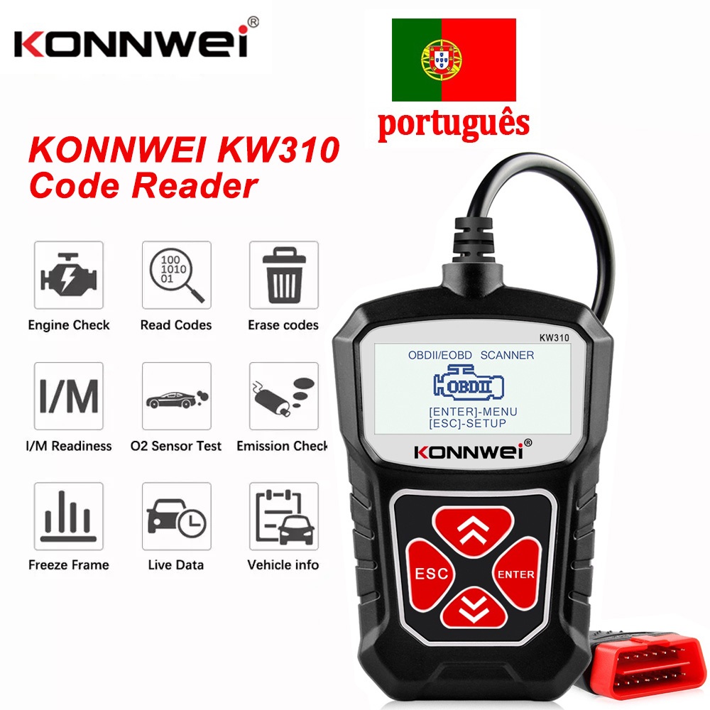KONNWEI KW310 OBD2 Scanner Support Portuguese Car Diagnostic Tool Full OBD2 Funções Ferramenta De Di