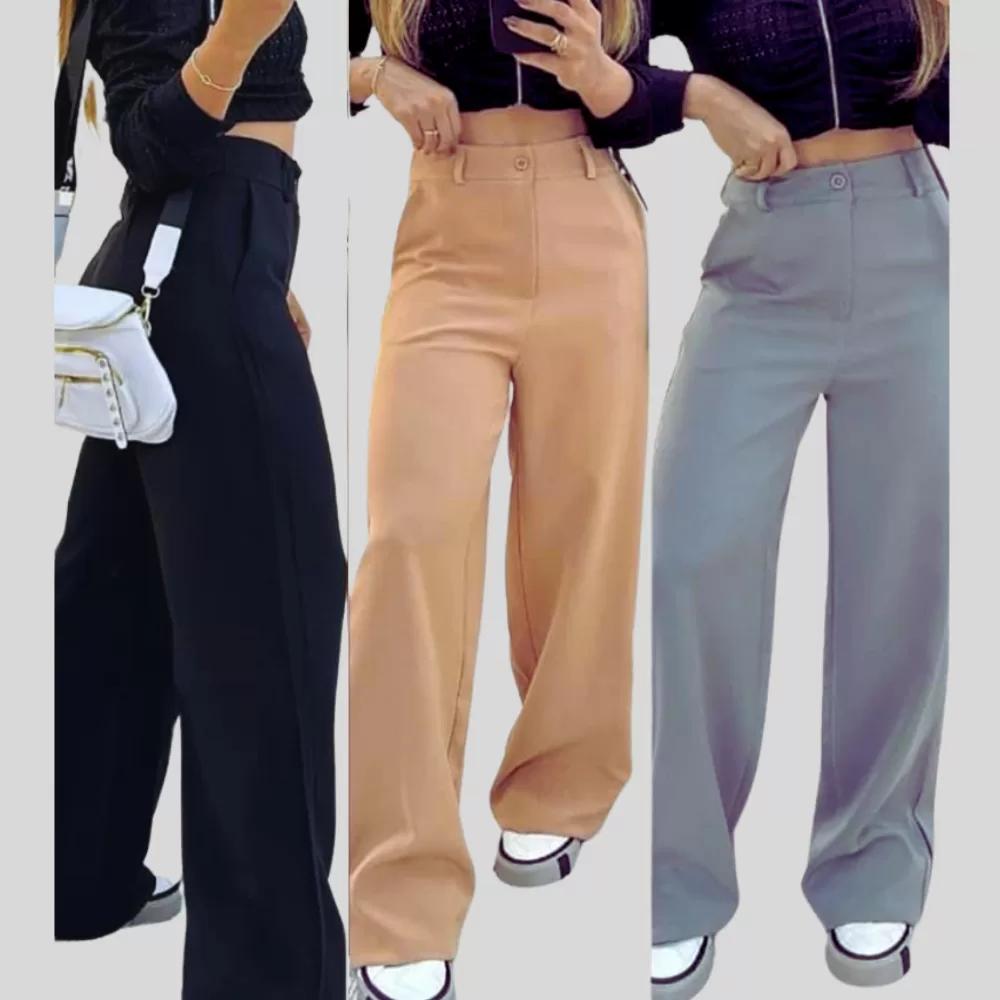 Calça Pantalona de Alfaiataria Cintura Alta Premium Wide Leg Elegante