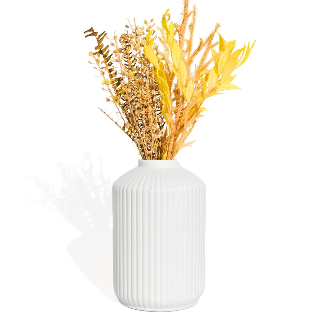 Mini Garrafa Cilindro Listras 10cm Cimento Artesanal Branco