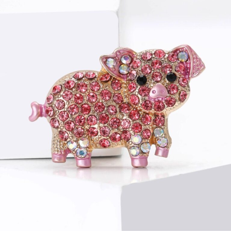 Broche de Porco com Diamantes Rosa para Casaco de 