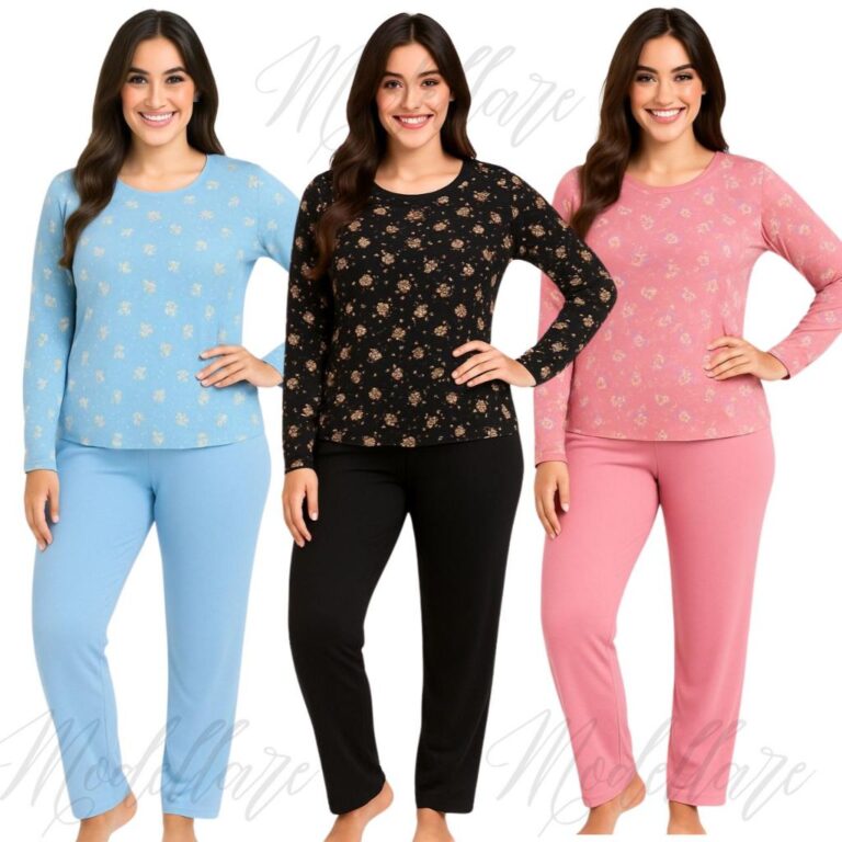 Kit 3 Pijama Feminino Estampado Vanessa  Manga Com