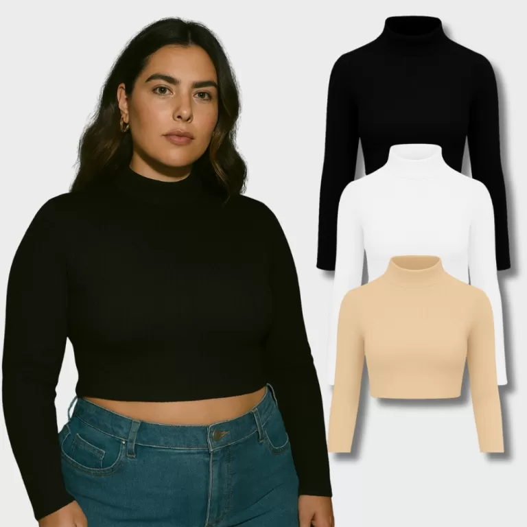 Kit Cropped Feminino Plus Size Manga Longa Gola al