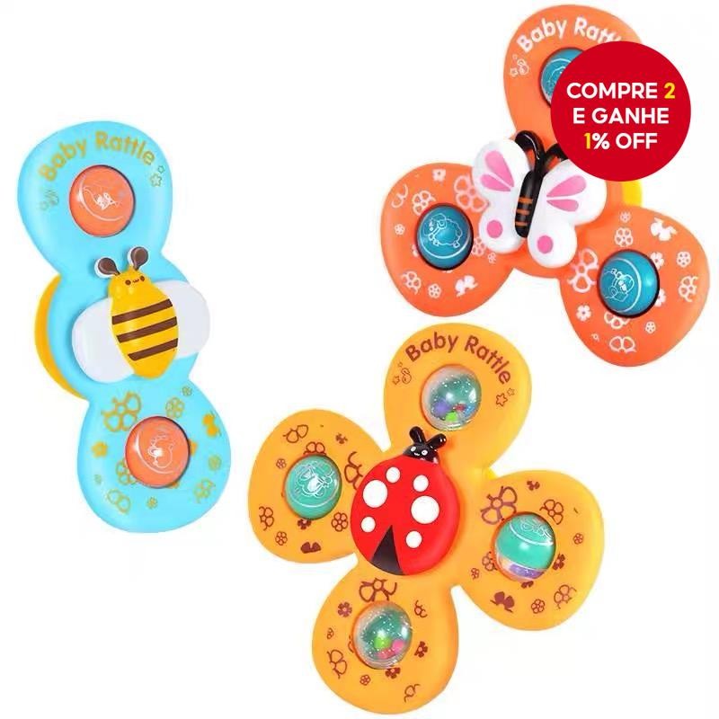 Brinquedos Giroscópios Para Mordedor De Banho De Bebê-3 Peças De Ventosa Giratório De Desenho Animad