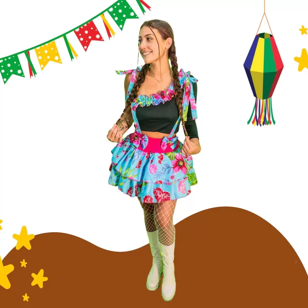 Jardineira Feminina Adulto Ombro Caipira Feminino Adulto  Festa Junina Sao Joao Quadrilha Caipira 15