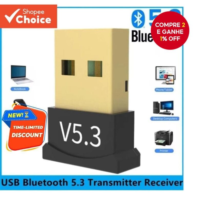 Adaptador USB Bluetooth5.3 Sem Fio Para PC Laptop 