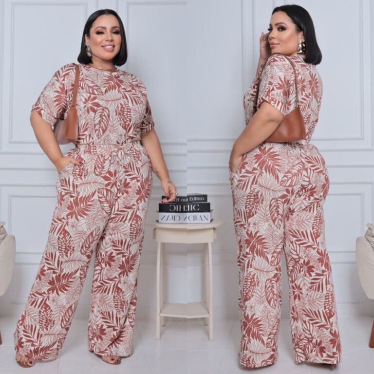 Conjunto feminino estampado plus size calça reta 