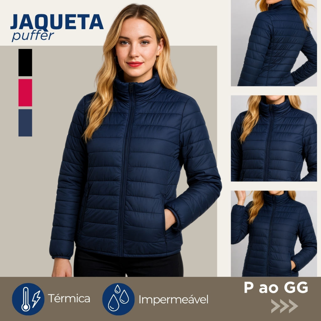 Jaqueta Feminina Forrada Sem Capuz Com Bolso Externo Impermeável Corta Vento Premium P ao GG  Black