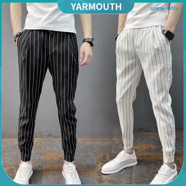 [YAR] Calças Harém Masculinas Listradas Com Cord