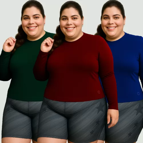 KIT  3 Blusa Feminina Proteção Térmica Manga Lo