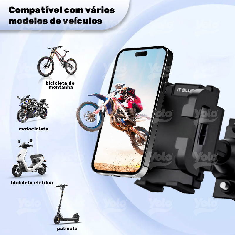 Suporte Universal Para Celular De 6  Com 360 ° Rotação Motocicleta E Bicicleta-Forte Fixação Antivib