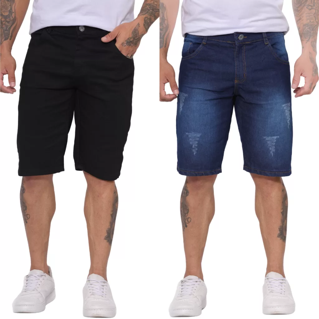Kit 2 Bermudas Jeans Masculinas Slim Com Lycra Tamanhos Normal e Plus Size 34 a 56
