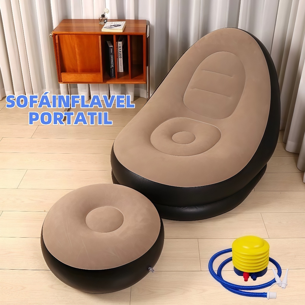 Sofá Inflável Portátil 3 em 1 com Bomba de Ar Poltrona Cama Dobrável Para Camping Praia e Casa