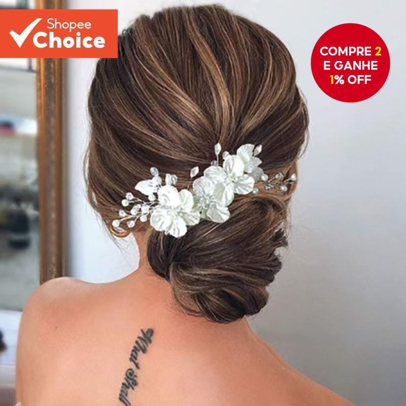 Pente De Cabelo De Noiva Coreano , Acessórios Casamento De Cristal De Pérola Floral Feito À Mão Para