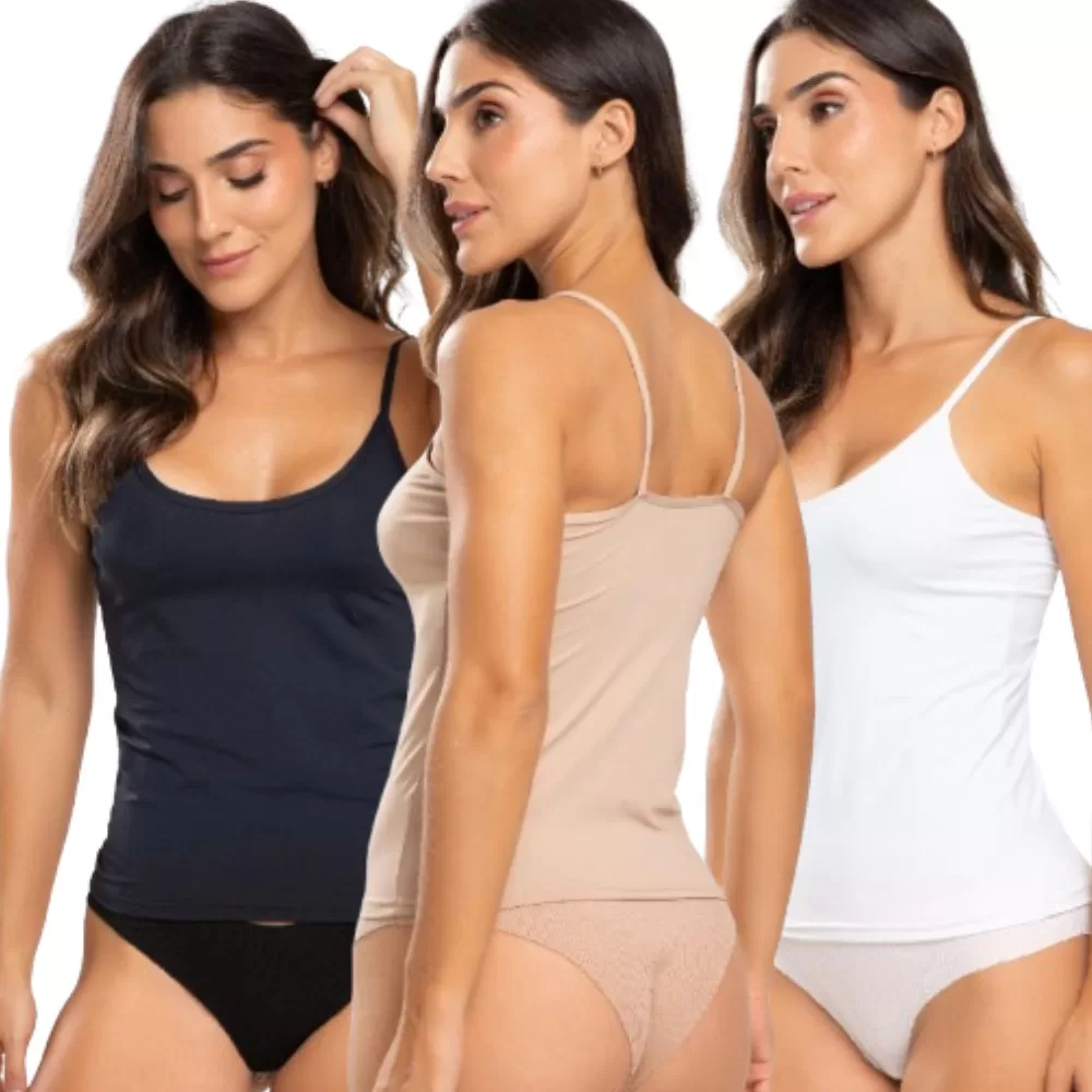 Kit 3 Camiseta Segunda Pele Feminina Conforto Alça Fina Camisete Casual Não Marca Regata