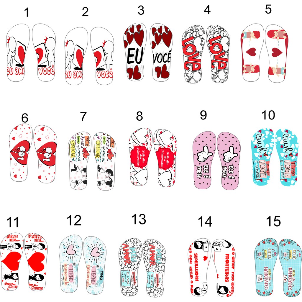 15 Estampas Impressas Prontas Chinelos Dia Dos Namorados