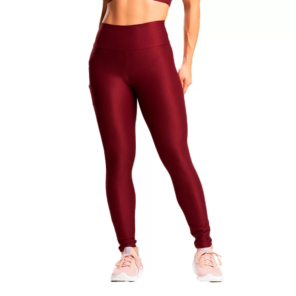Legging Poliamida Canelada Com Bolso Marrom Massam Fitness