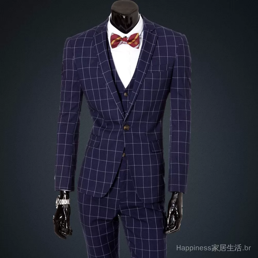 2019 Novo Estilo Atacado Business Casual Profissional Conjunto de Terno Xadrez de Três Peças Blazer