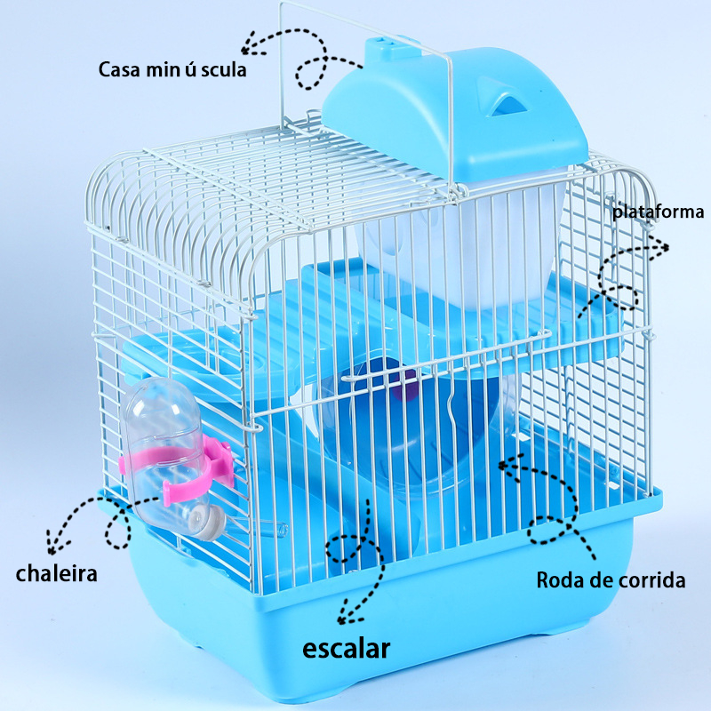MIW Gaiola Dupla Colorida para Hamsters – com Tubos, Roda e Casa em Malha Anti-Mordida