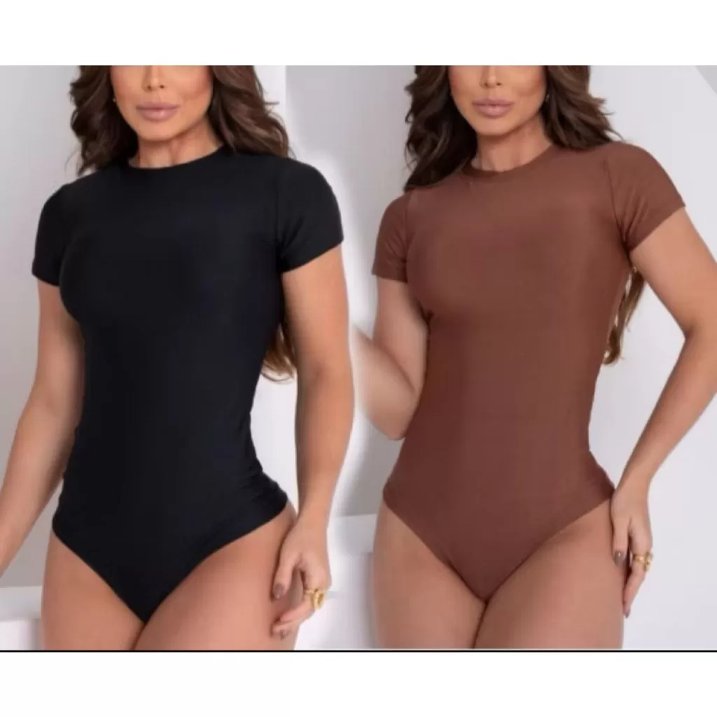 BODY FEMININO MANGA CURTA GOLA REDONDA COM FECHO MODA CASUAL P AO GG