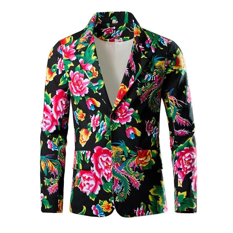 Envio em 24 horas  2024 Primavera e Outono Novo Terno Floral Masculino Moda Casual do Nordeste Gran