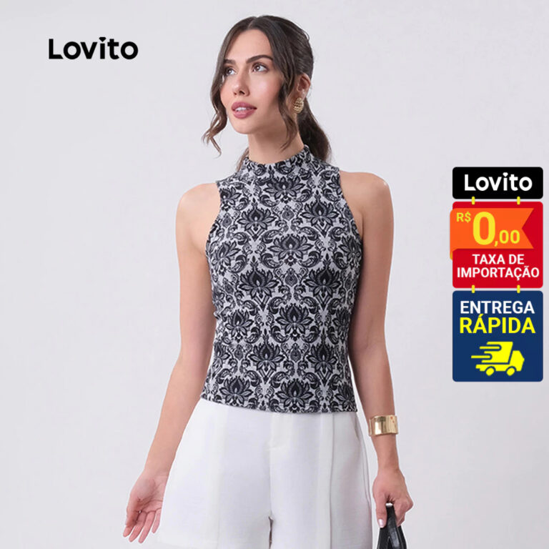 Lovito Regata Feminina de Tricô Estampada LB743BR