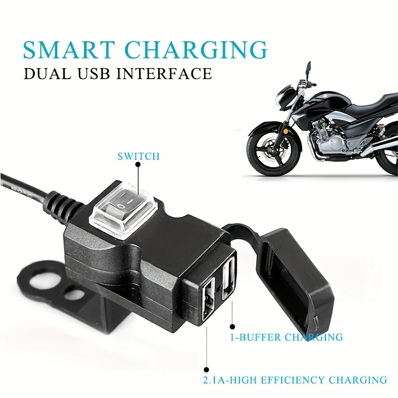 Carregador De Guiador De Moto À Prova Dágua 12V Fonte De Alimentação USB Dupla Para Telefone Móvel