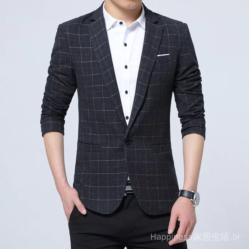 Envio em 24 horas E-commerce 2017 Outono Novo Blazer Xadrez Masculino Plus Size Estilo Coreano Sli