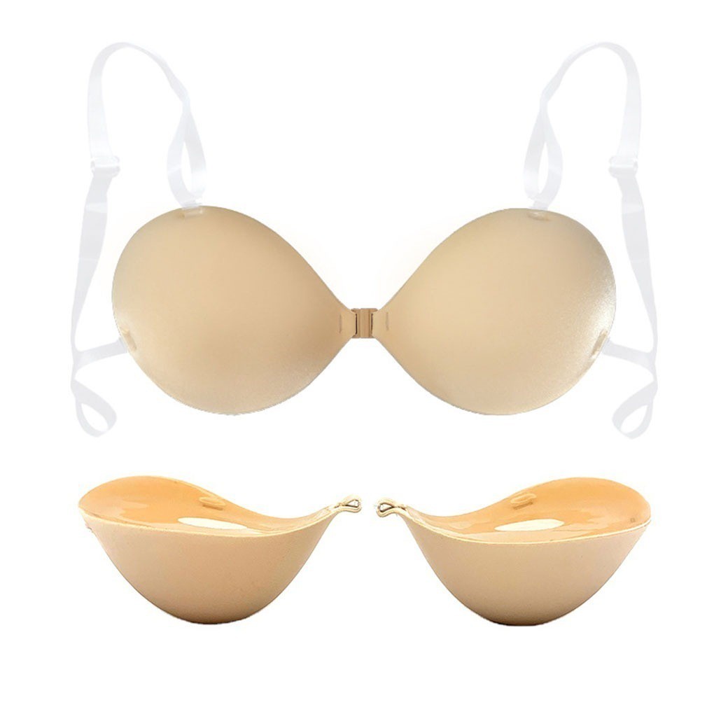 Sutiã adesivo push-up de 5cm de espessura – silicone reutilizável e sem alças (nude/preto)