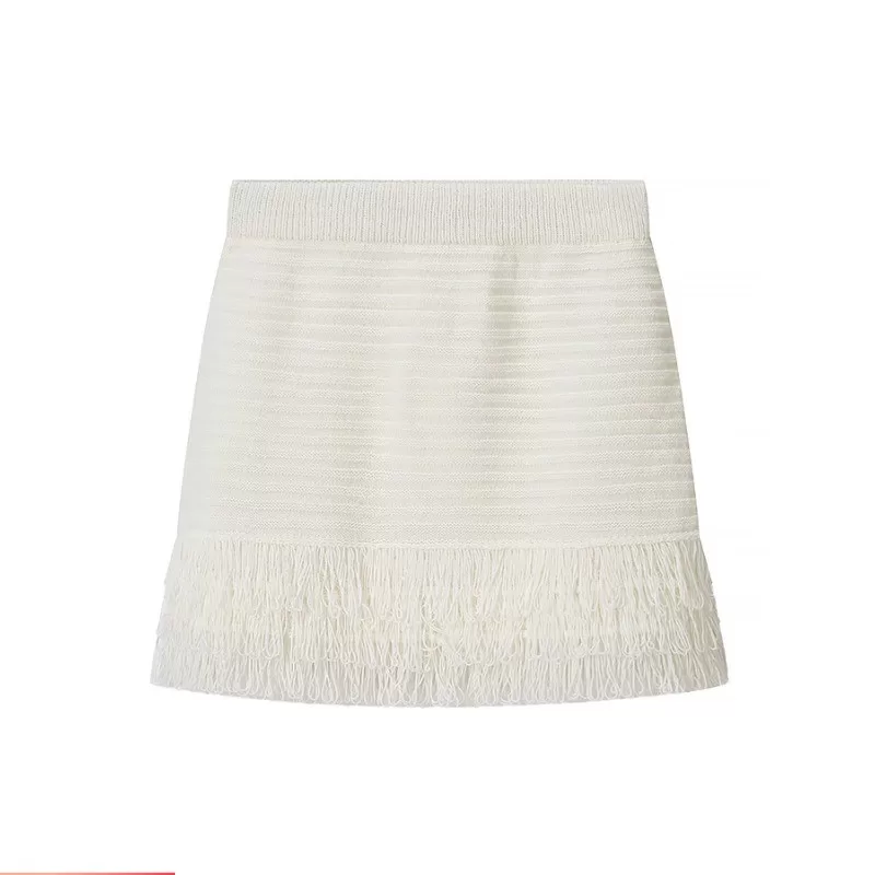 Estilo europeu americano feminino novo estilo borla decoração xadrez saia de malha 4331005