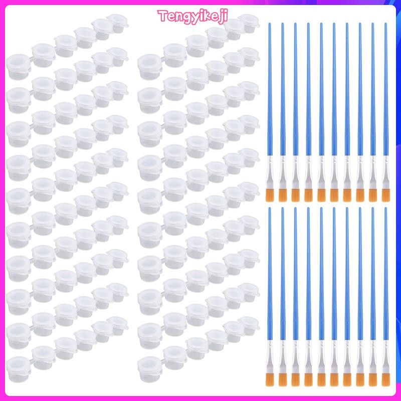 20 Tiras 120 Potes De Tinta Vazios Mini Recipientes De Armazenamento Transparentes E 20 Peças Pincéi