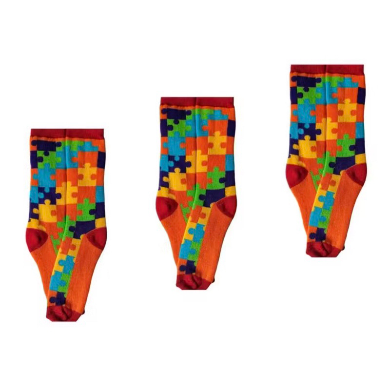 Meia Divertida Quebra-Cabeça(Autismo) Kit 3 Pares Adulto 34-43 Confortável Algodão Macio Pronta E