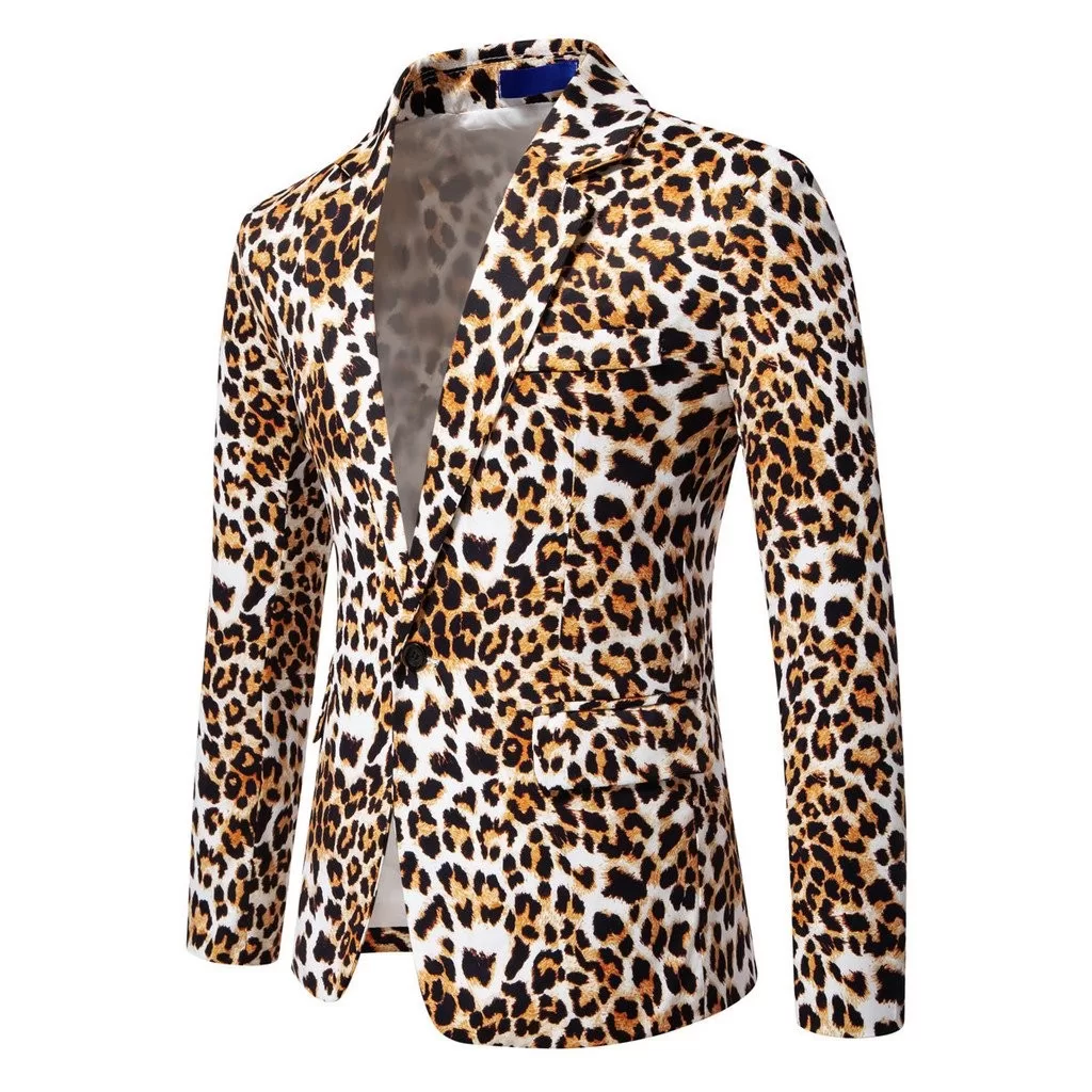 Envio em 24 horas Terno Masculino 2025 Primavera Outono Novo Tamanho Europeu Estampa de Leopardo T