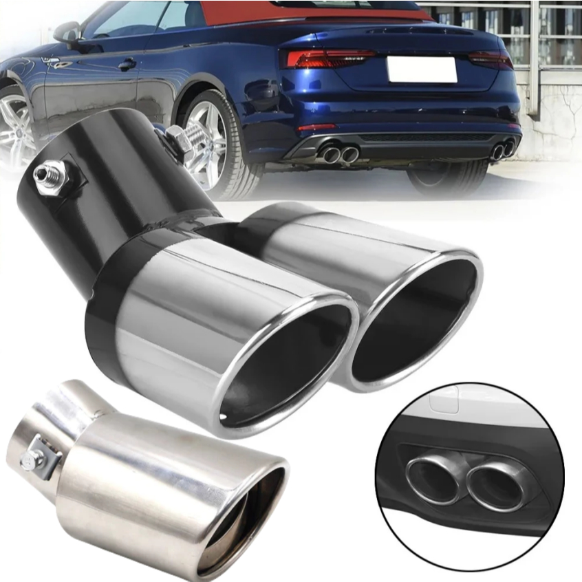 Tubo De Escape Para Carro Com Ponta De Aço Inoxidável E Silenciador Automático Tubo Duplo Curvo/Únic