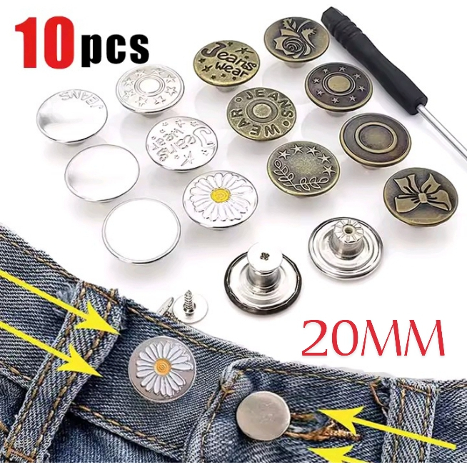 Kit com 10 Botões de Pressão para Calça Jeans +