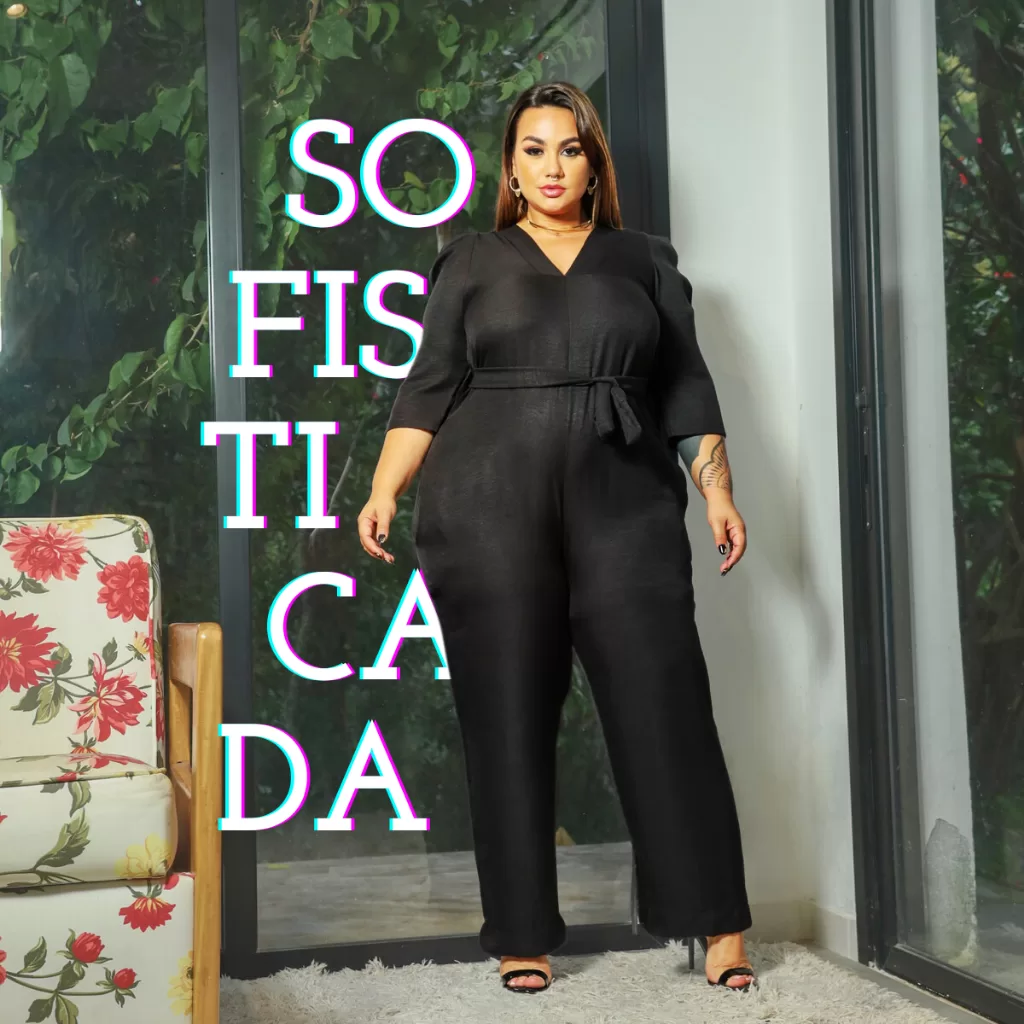 Macacão Preto Longo Plus Size Sofisticado Casamento Lia Rosa.
