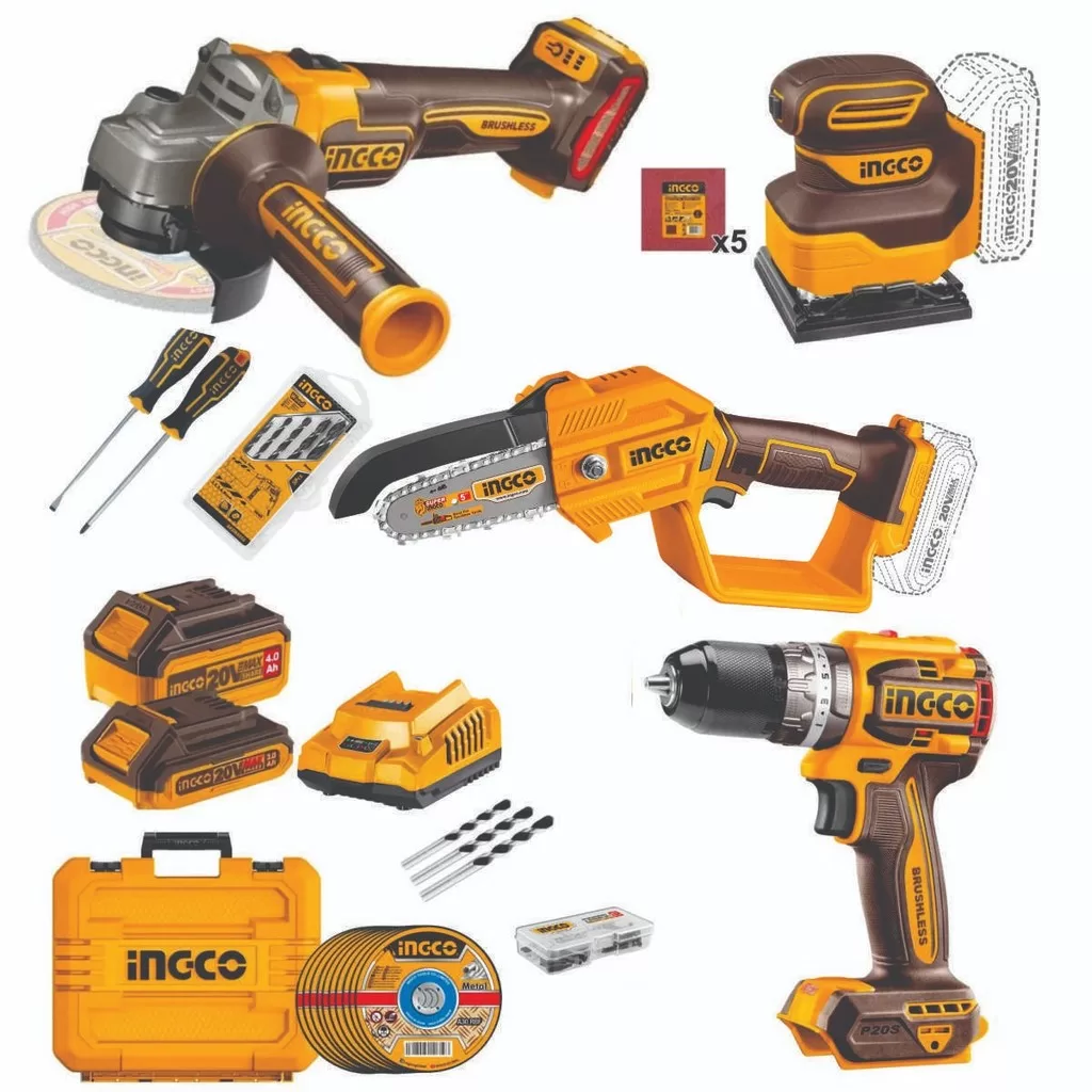 Combo Esmerilhadeira Angular + Parafusadeira Com Impacto + Moto Serra Podadora + Lixadeira Orbital