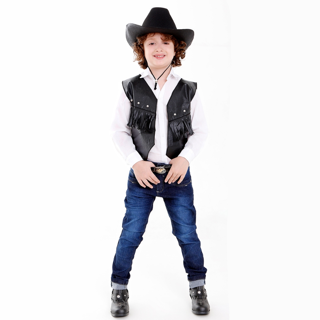 Colete Festa Junina Infantil Country Preto Sem Chapeu