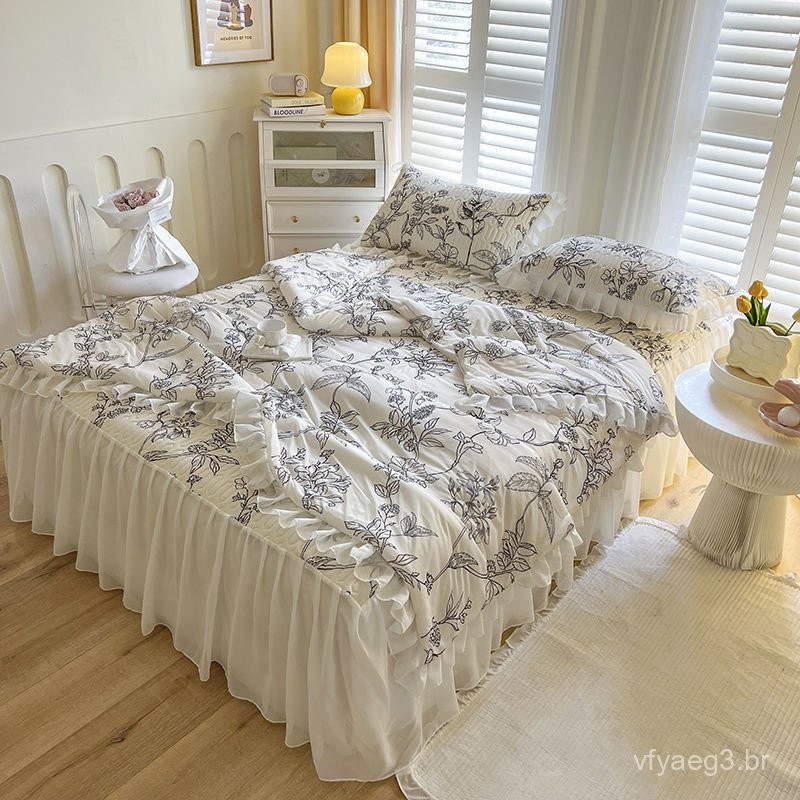 Tapete de Latex Refrescante Colcha de Verão Conjunto de Quatro Peças Saia de Cama Tapete de Seda Gel