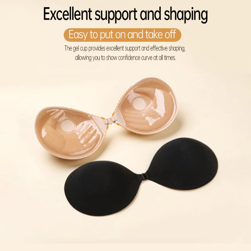 Sutiã de Silicone Autoadesivo – Sem Alças, Efeito Push-Up e Fechamento Frontal (Nude/Preto)