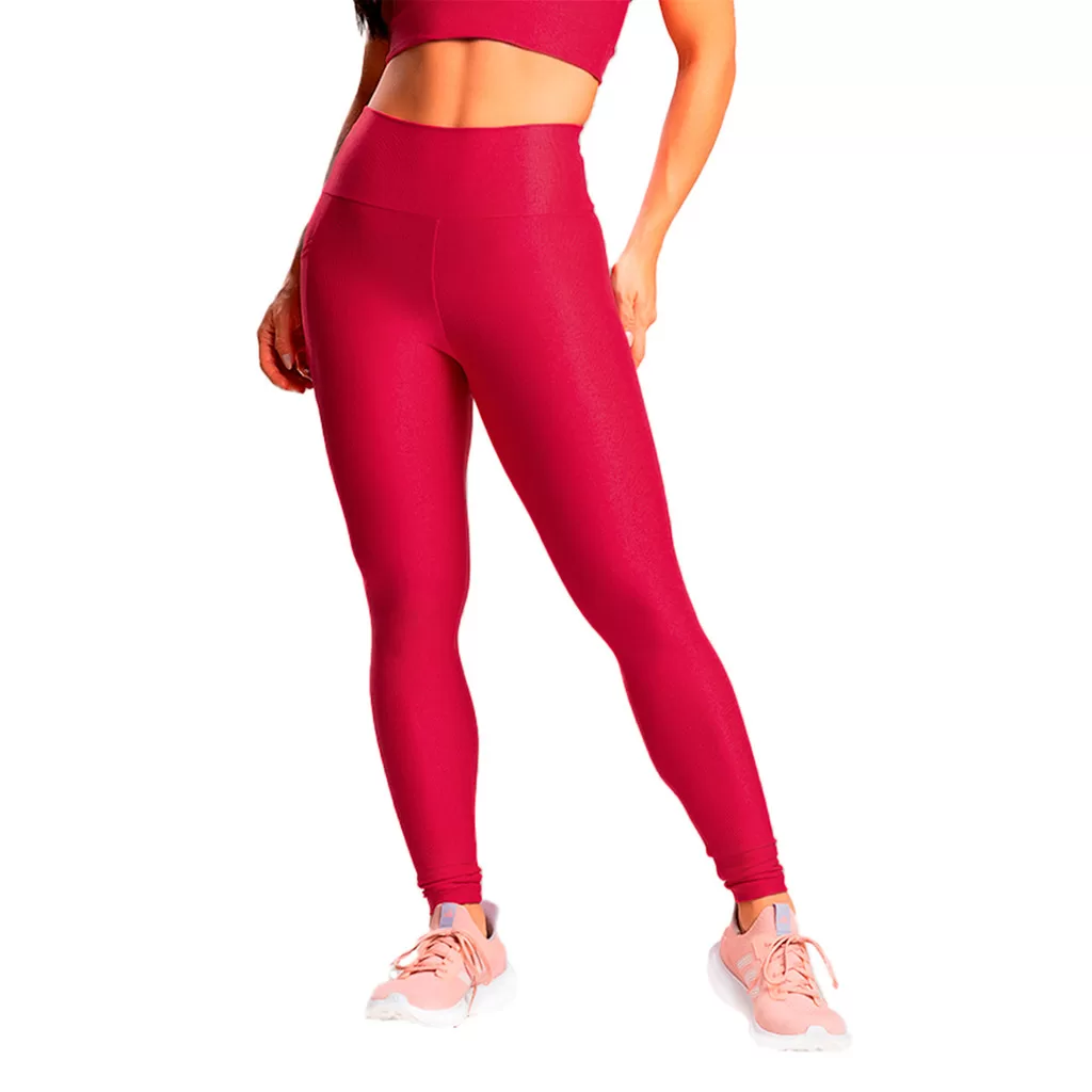 Legging Poliamida Canelada Com Bolso Rosa Massam Fitness