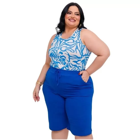 Bermuda Feminina Capri Em Viscolycra E Bolsos Moda